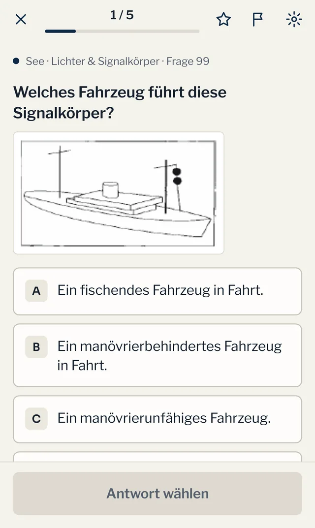 Eine Prüfungsfrage mit Bild und vier Antworten